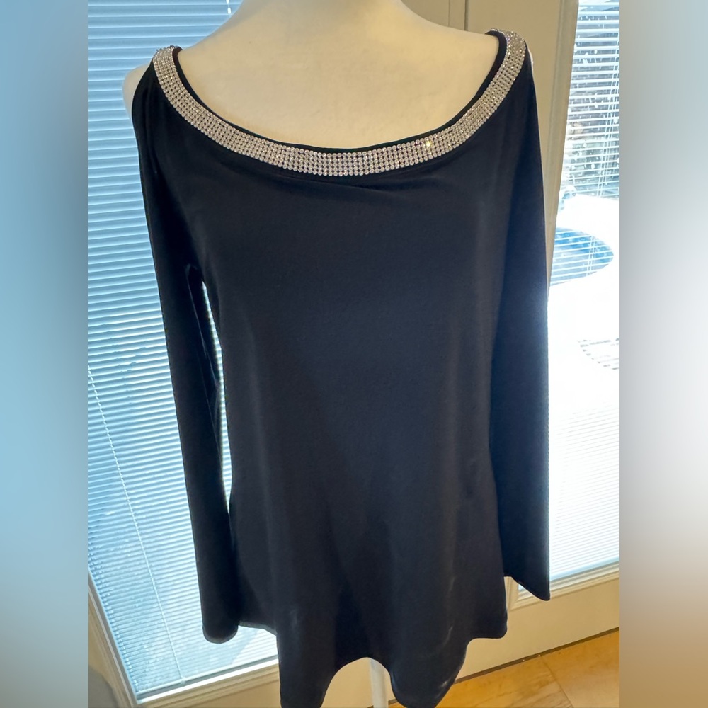 Joseph Ribkoff black tunic embellished neck great shape